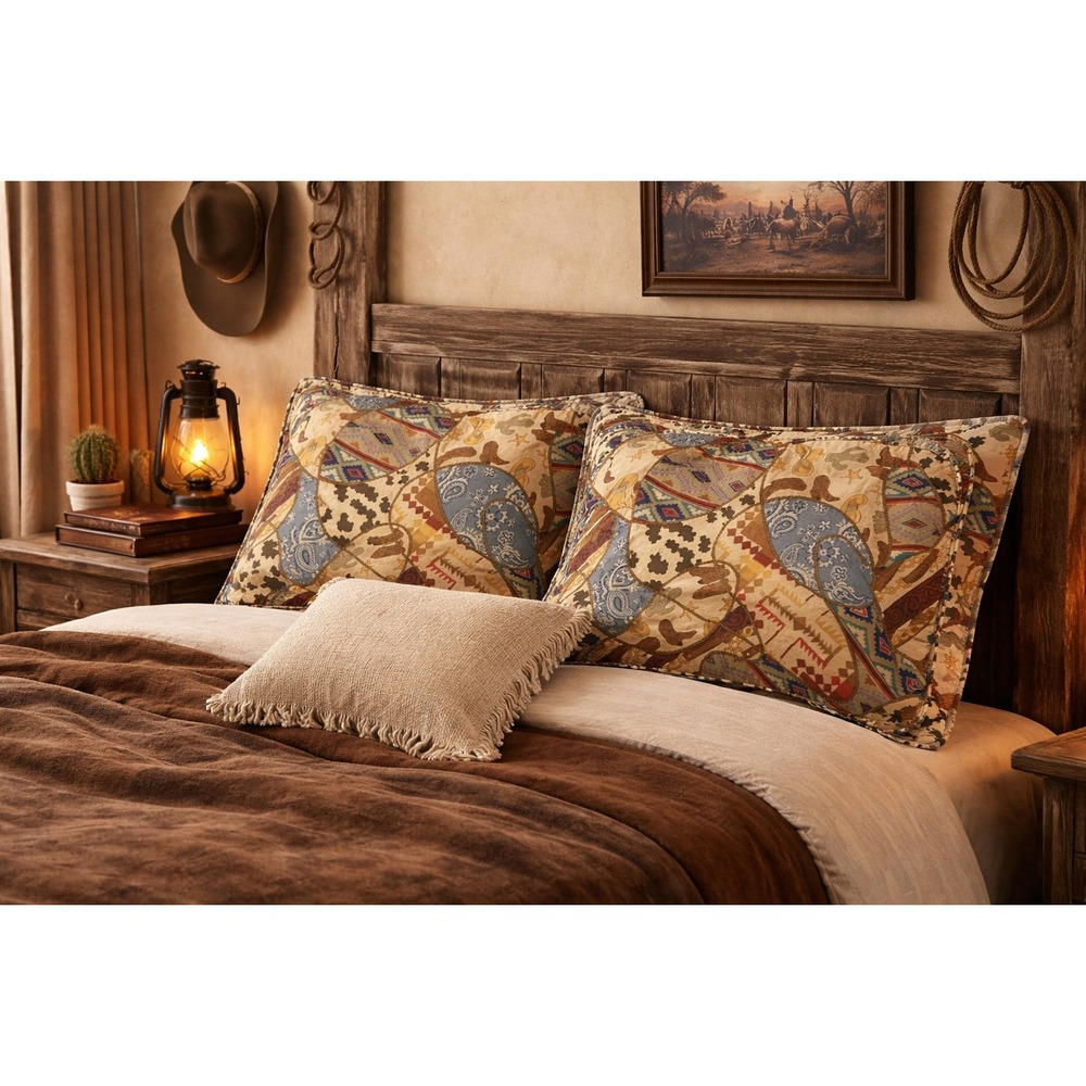 Royalton Western Cowboy Shams Boots Bandana Print‎ Pillow Covers Set of 2